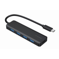 Хаб на 4 порти USB 3.1,USB-C, USB-C PD, пластик, чорний