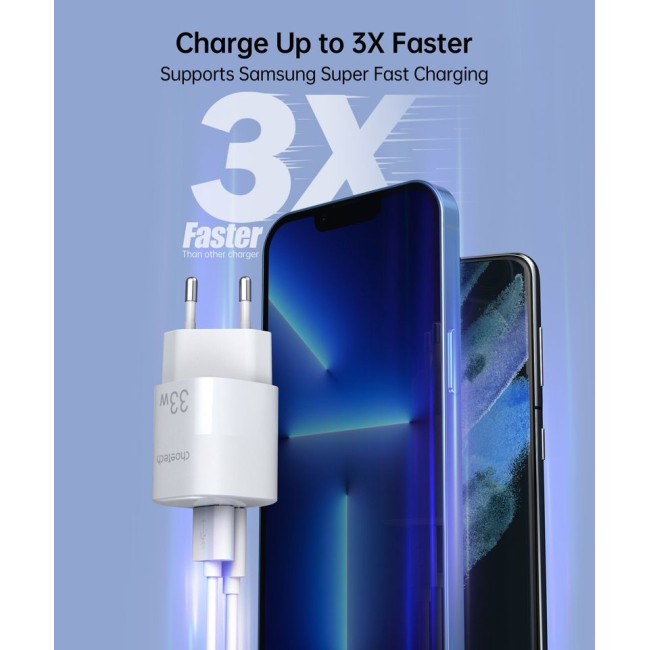 Мережевий зарядний пристрій, GaN, USB-A/USB-C, 33Вт, QC3.0/PD/PPS