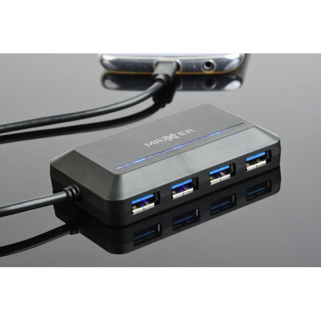 Хаб USB 3.0 Type-С на 4 порти, пластик, чорний