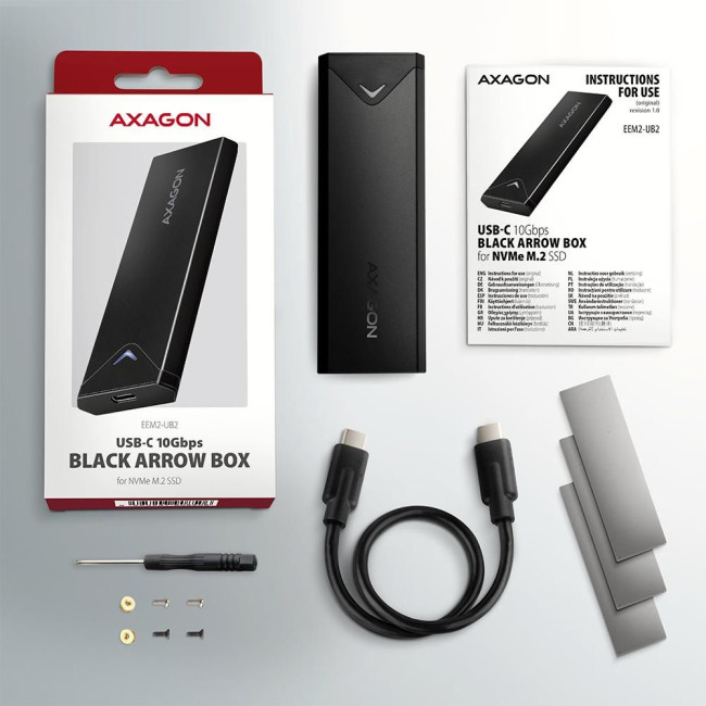 Зовнішній карман для SSD-накопичувачів AXAGON EEM2-UB2 USB-C 10Gbps - M.2 NVMe SSD BLACK ARROW box