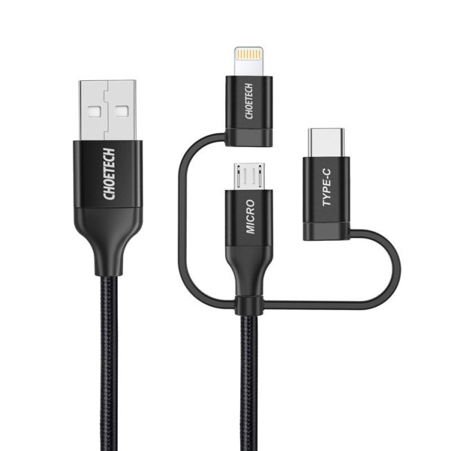 Кабель USB 2.0, MFI, AM-тато/Lightning/Micro/Type-C USB, 1.2 м