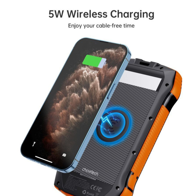 Портативний зарядний пристрій, 20000 mAh, PD20W+QC18W, сонячна панель, QI, LED лампа