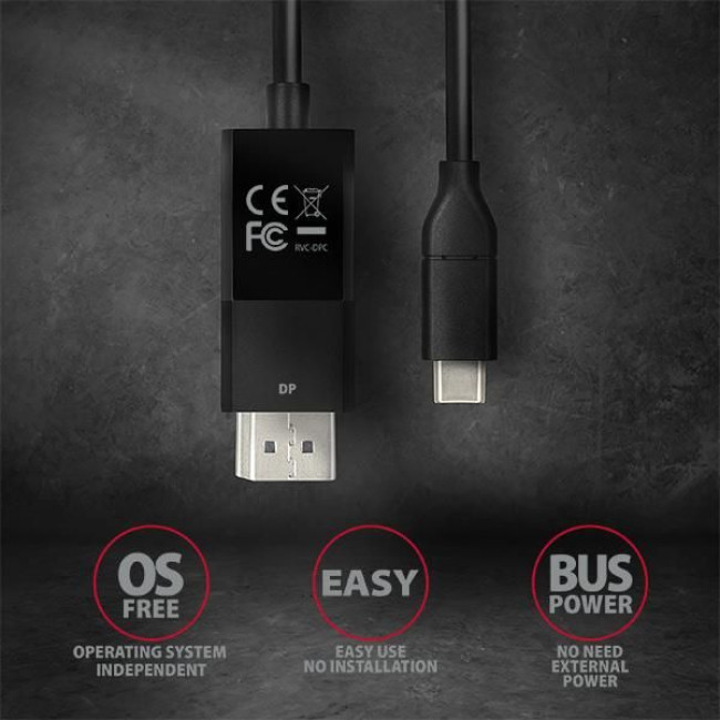 Кабель AXAGON RVC-DPC USB-C-DisplayPort, 1.8m, 4K/60Hz, чорний