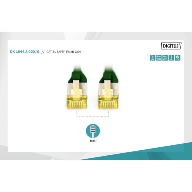 Патч-корд CAT 6A S-FTP, мідь, LSZH AWG 26/7, довжина 2 м, колір зелений DK-1644-A-020/G DIGITUS by ASSMANN