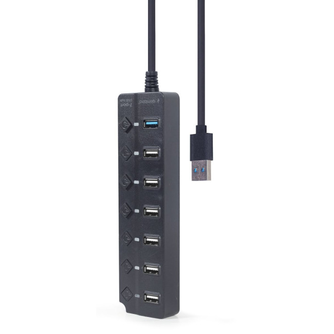 Хаб на 7 портiв (1xUSB3.1 + 6xUSB2.0), з вимикачами, пластик, чорний