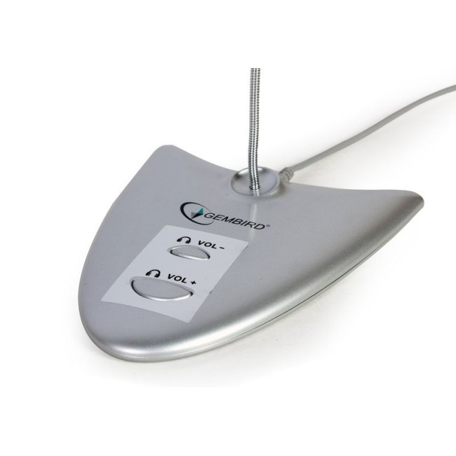 Мікрофон настільний, USB-підключення, вбудована звукова карта, сріблястий