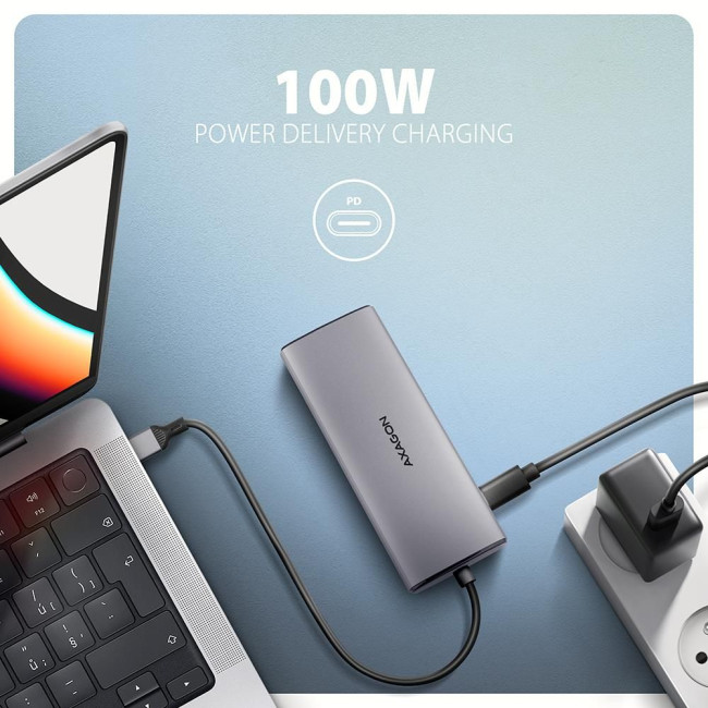 Хаб концентратор AXAGON HMC-6G2L USB-C 10Гбіт/с 6in1 hub, Сірий