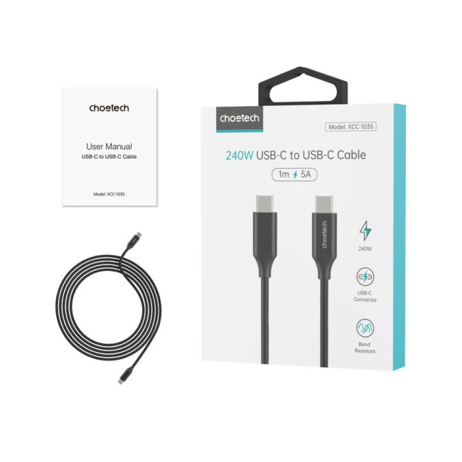 Кабель USB 2.0, 240w, C-тато/C-тато, 1 м, преміум