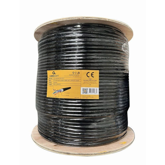 CAT6, одножильна, мідь, гелеєве наповнення, AWG23, екранована, 305 м