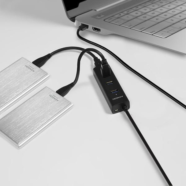 Хаб AXAGON HUE-S2BL USB3.0 CHARGING hub, 1.2м кабель, MicroUSB зарядка, Чорний