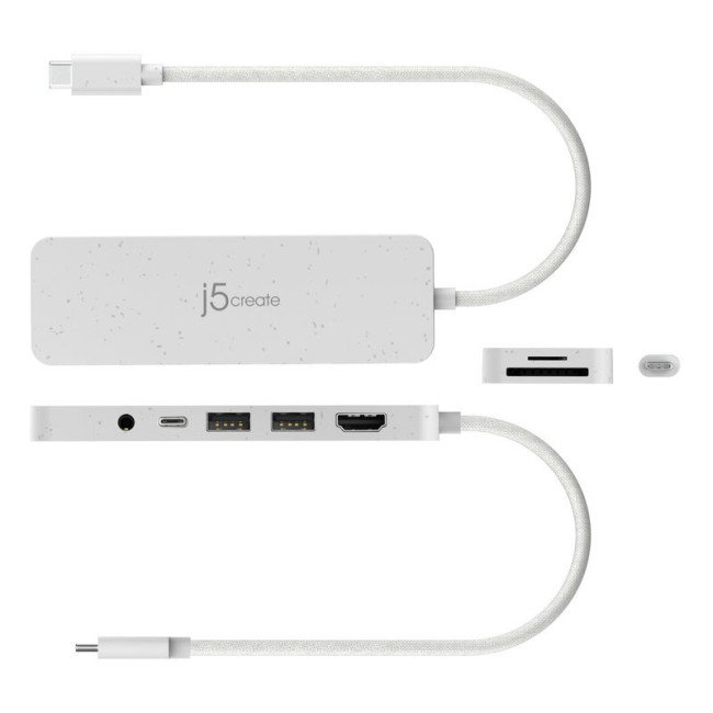 Мультиадаптер USB-C 6-в-1 (хаб/HDMI/картридер/аудіо), білий