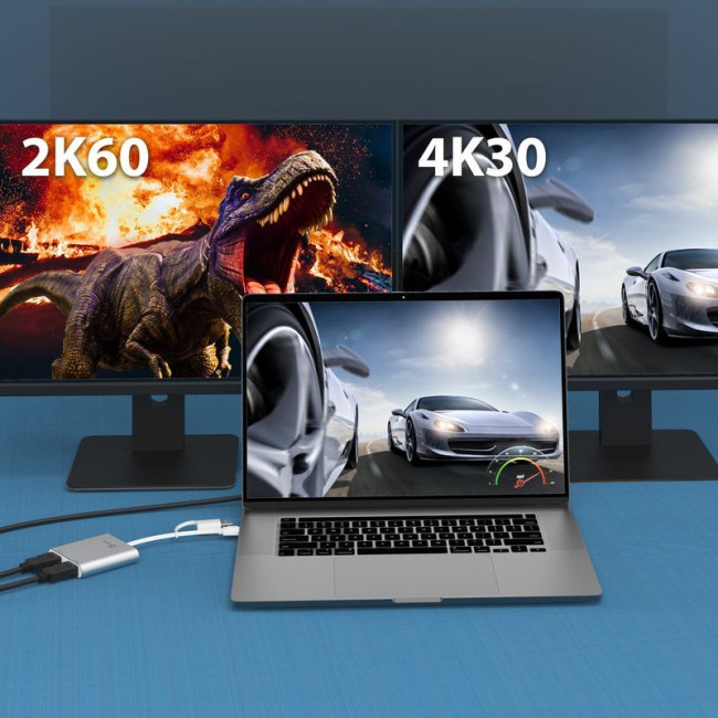 Адаптер-перехідник USB-C/A на 2 HDMI (2 незалежних екрани)