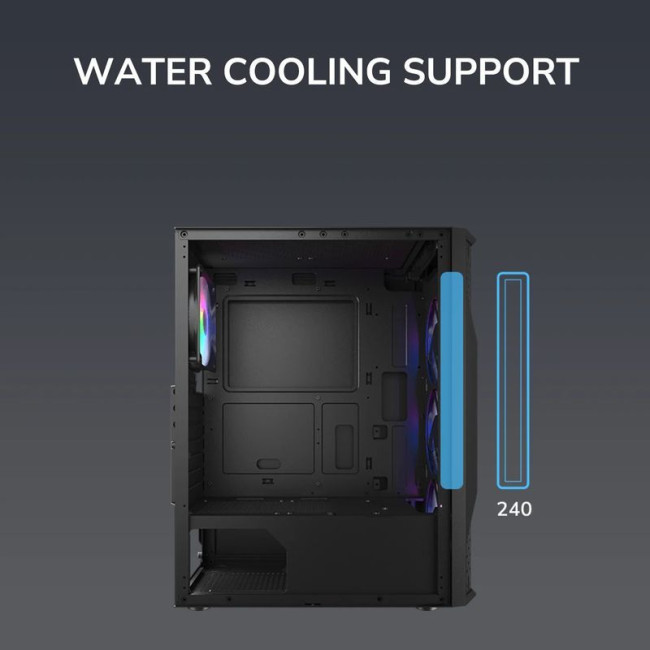 Ігровий корпус, 4*120mm RGB вентилятори передвстановлені, Mini ITX / Micro ATX / ATX, скляне вікно