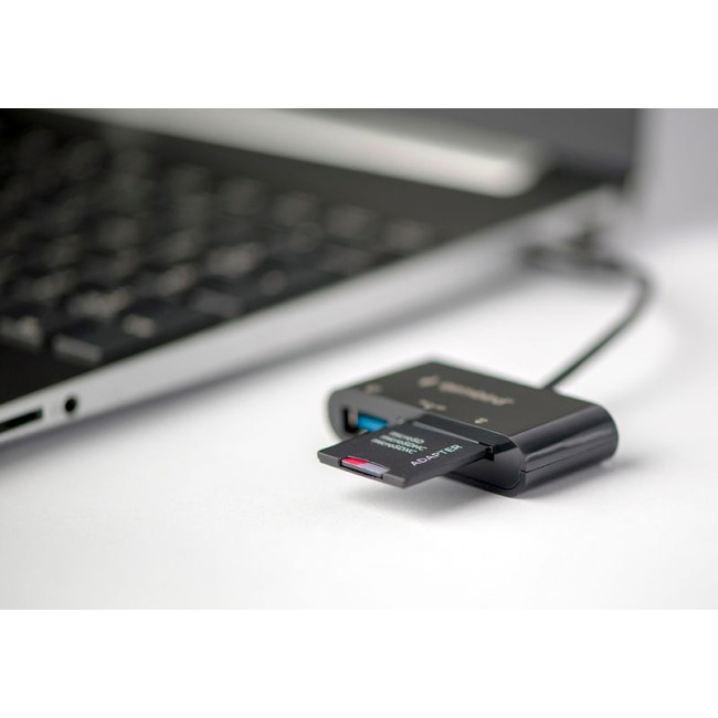 Type-C кардридер, вихід - USB 2.0, SD+Micro-SD, пластик, чорний