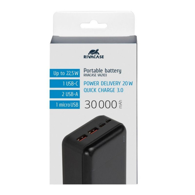 Портативний зарядний пристрій, 30000 mA, QC/PD 22,5 Вт, чорний