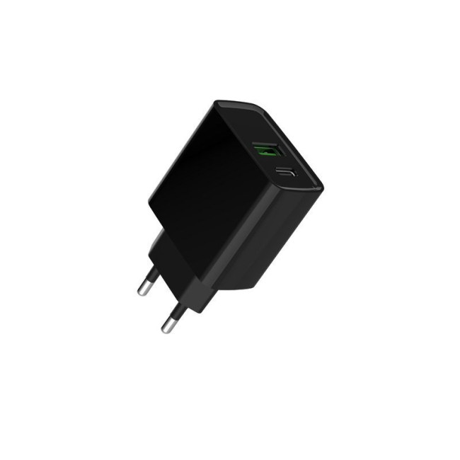 Мережевий ЗП, 1 USB-A + 1 Type-C (PD20Вт + QC3.0 18Вт), чорний