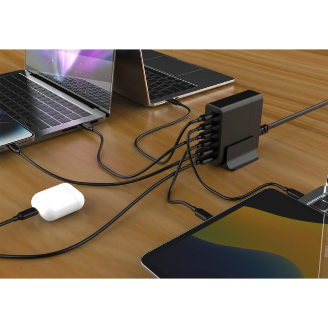Мережевий ЗП, 2xUSB-A (QC3.0 18W)+4xType-C (PD 25W), чорний