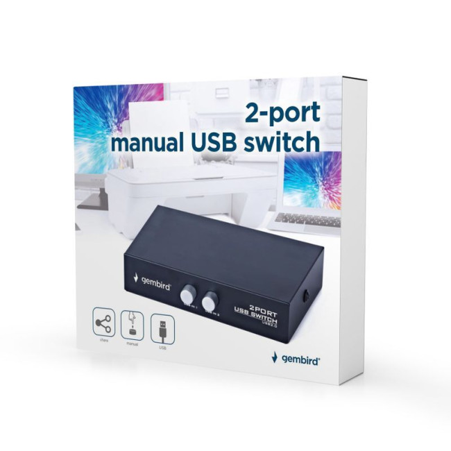 2-портовий перемикач USB, ручне керування, 1 вхід на 2 виходи