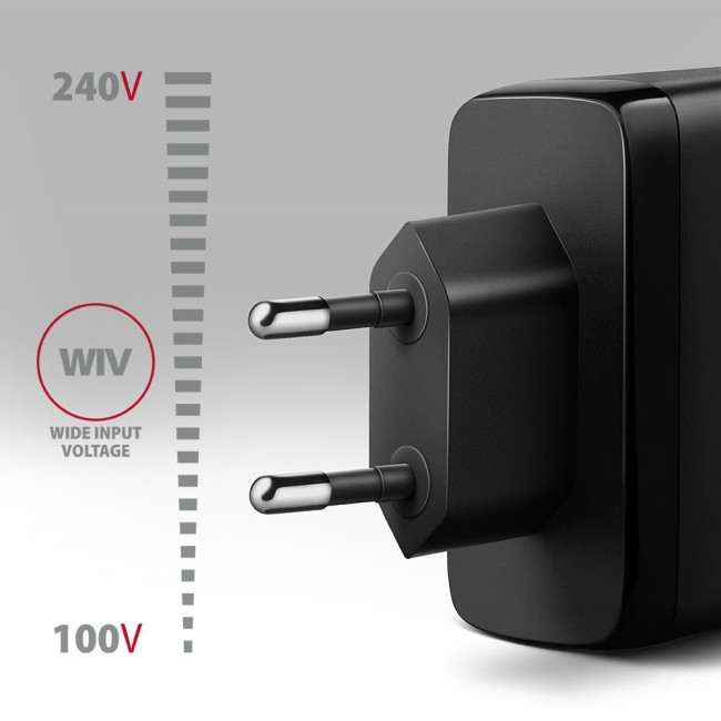 Мережевий зарядний пристрій AXAGON ACU-DPQ100, 3x port (USB + dual USB-C), PD3.0/QC4+/PPS/Apple, 100W, Чорний