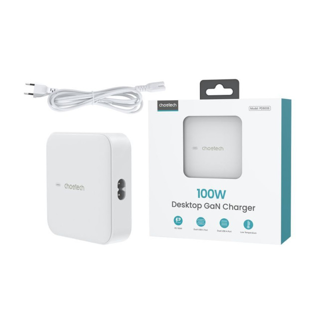 Мережевий зарядний пристрій, GaN, 2 USB-A / 2 USB-C, 100Вт, QC3.0/PD/PPS