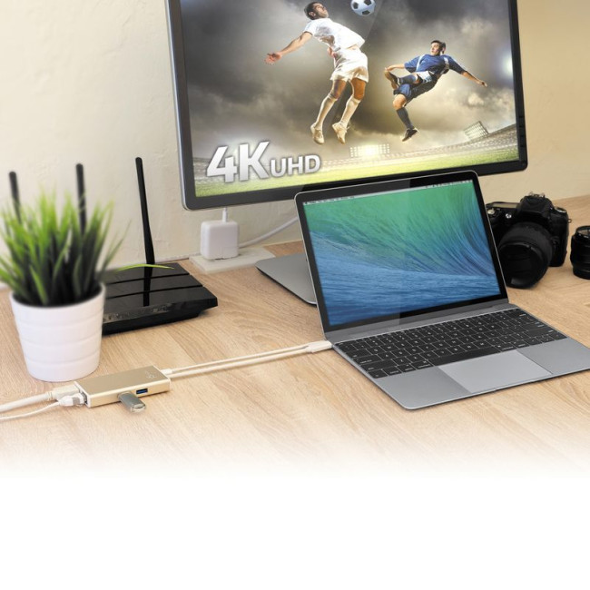 Мультиадаптер USB-C 5-в-1 (хаб/HDMI/PD/LAN), сірий