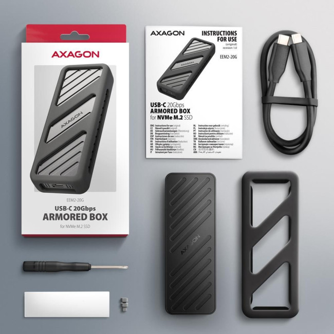 Зовнішній карман для SSD-накопичувачів AXAGON EEM2-20G USB-C 20Gbps - M.2 NVMe SSD ARMORED box