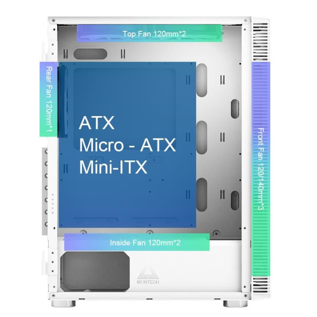 Корпус ATX W/O PSU X3 GLASS (W) MONTECH