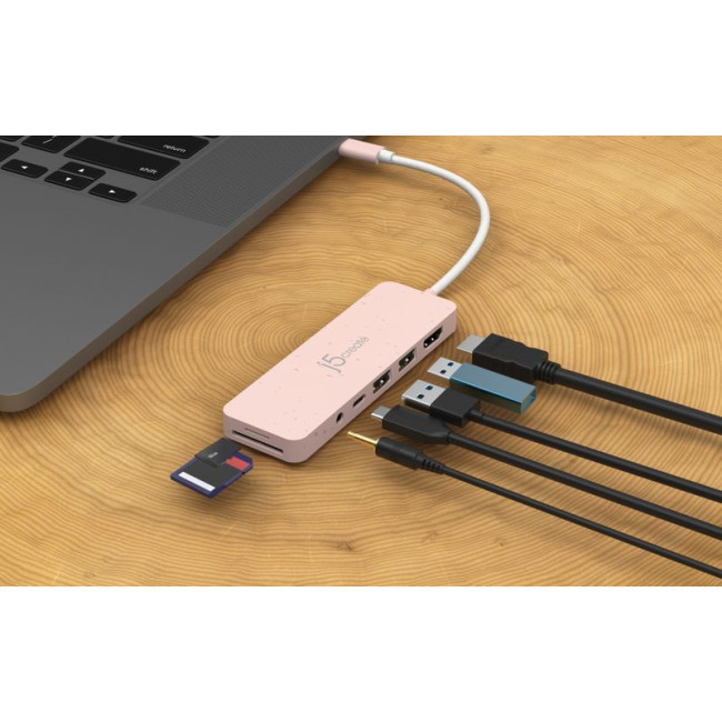 Мультиадаптер USB-C 6-в-1 (хаб/HDMI/картридер/аудіо), червоний