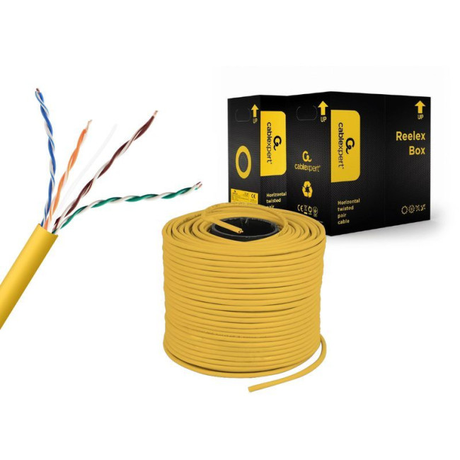 CAT5e, одножильна, алюміній під міддю (CCA), AWG24), неекранована, жовтий, 305 м