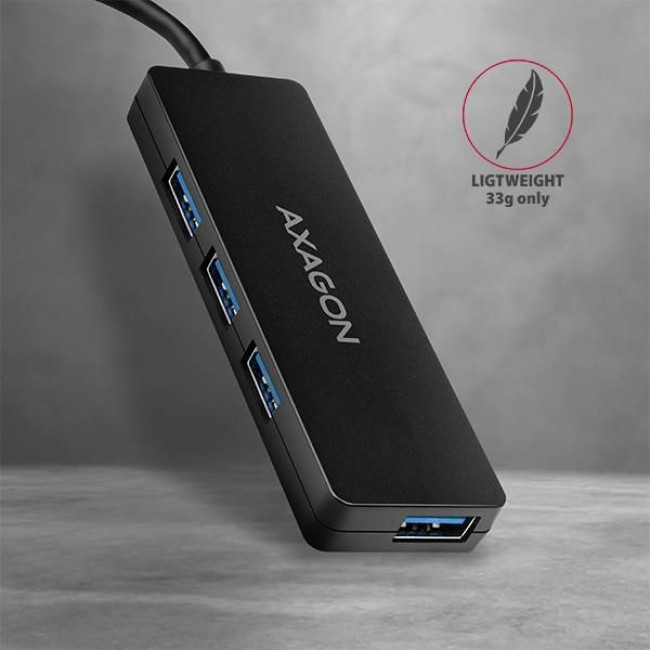 Хаб AXAGON HUE-G1A SuperSpeed USB SLIM hub, кабель 14см Type-A, Чорний