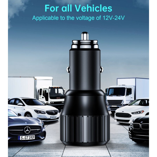 Автомобільний зарядний пристрій, USB-A/USB-C, 63Вт, QC3.0/PD/PPS, чорний