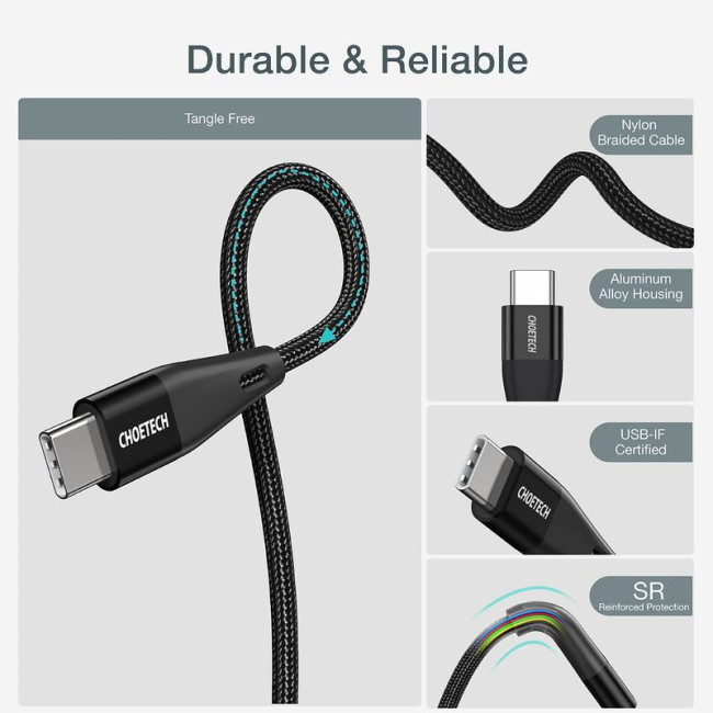 Кабель USB 2.0, Power Delivery (PD) 100 Ватт, C-тато/C-тато, 1 м, преміум