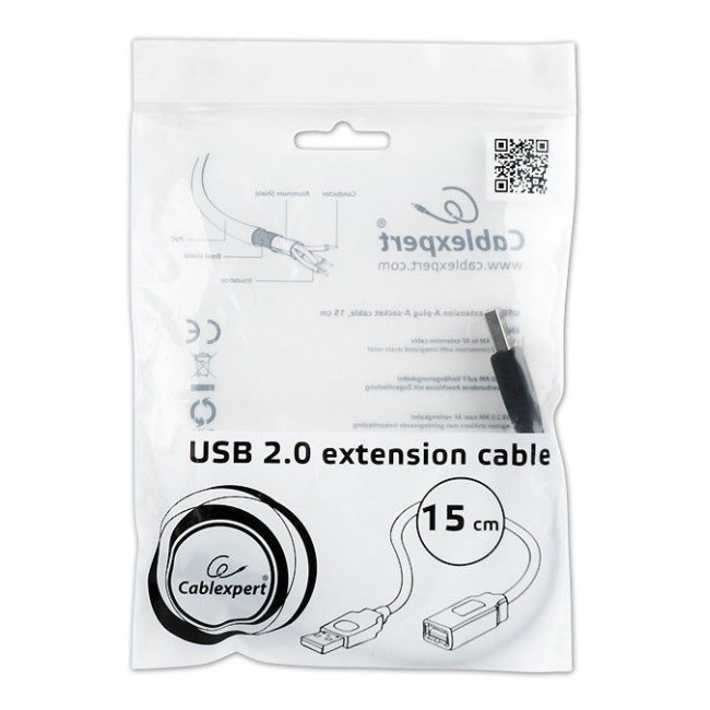 Подовжувач USB 2.0, A-тато/А-мама, 15 см, преміум