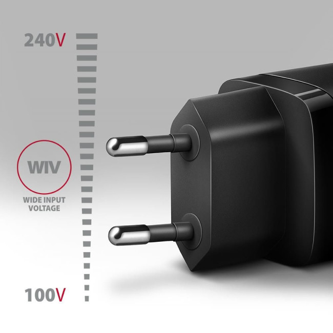 Мережевий зарядний пристрій AXAGON ACU-PQ20, QC3.0/AFC/FCP + PD type-C, 20W, Чорний
