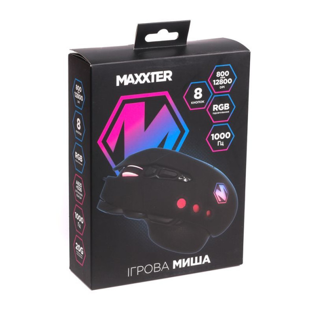 Миша ігрова, Instant 825, 9 кнопок, 12800 DPI, RGB, USB, чорна