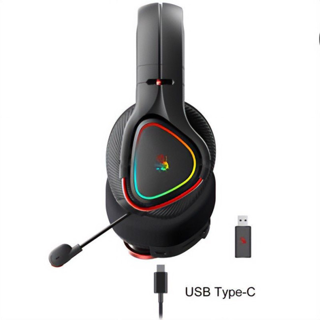 Ігрові бездротові навушники з мікрофоном, RGB, Bluetooth + 2.4GHz + 3.5 jack