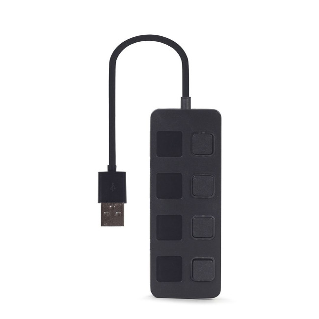 Хаб на 4 порти USB 2.0, з вимикачами, пластик, чорний
