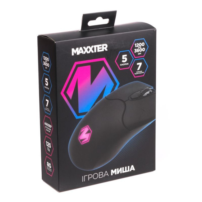 Миша ігрова, Instant 603, 6 кнопок, 3600 DPI, USB, чорна