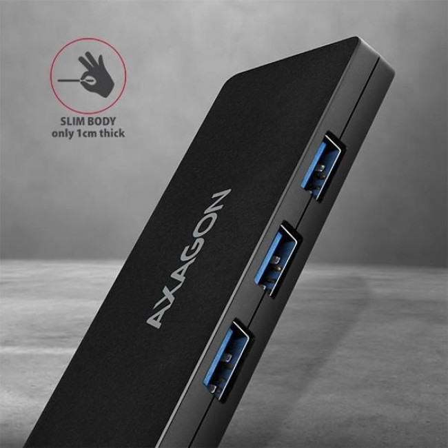 Хаб AXAGON HUE-G1A SuperSpeed USB SLIM hub, кабель 14см Type-A, Чорний