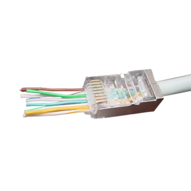 Конектор 8P8C, CAT-5e, FTP, з наскрізними отворами, позолочені контакти (50 шт.)