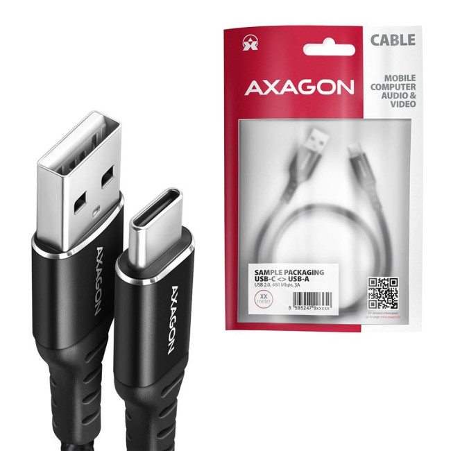 Кабель USB-C TO USB2.0 1.5M BLACK BUCM-AM15AB AXAGON