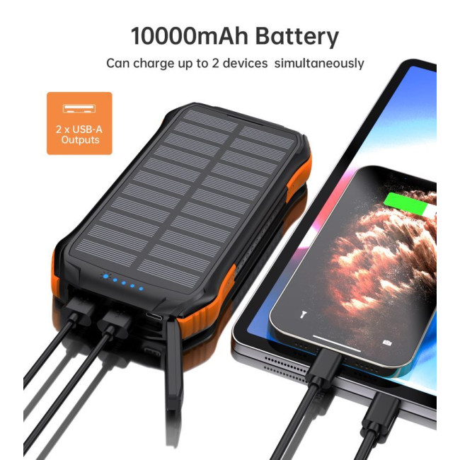 Портативний зарядний пристрій, 10000 mAh, 10Вт, сонячна панель, QI, LED лампа