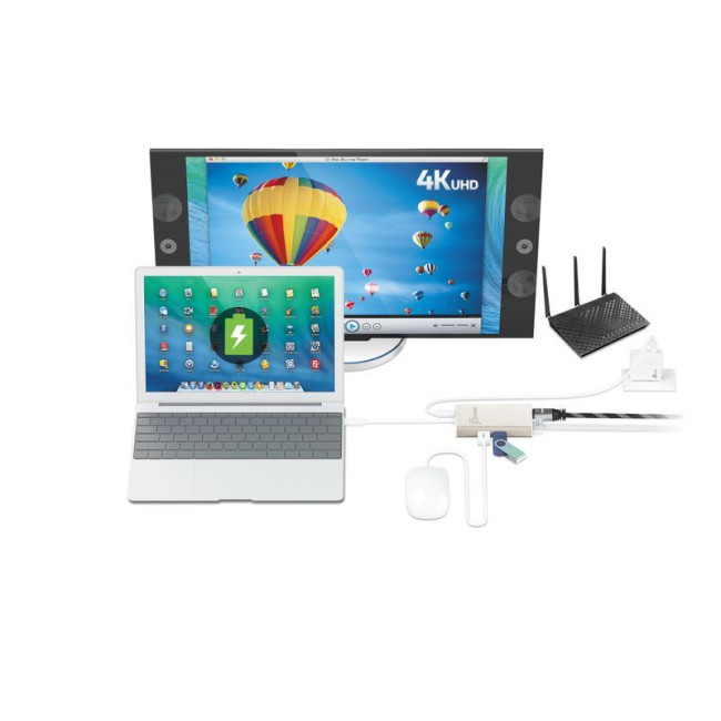 Мультиадаптер USB-C 5-в-1 (хаб/HDMI/PD/LAN), сірий