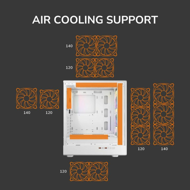 Ігровий корпус, 3*120mm RGB, 1*120mm ARGB вентилятори передвстановлені, ATX/mATX/mini-ITX, скляне вікно