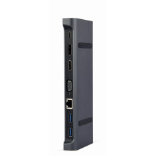 Док станція USB-C 9-в-1 (USB-хаб + HDMI/VGA/DisplayPort/PD/картридер/LAN/3.5-мм аудіо), сірий