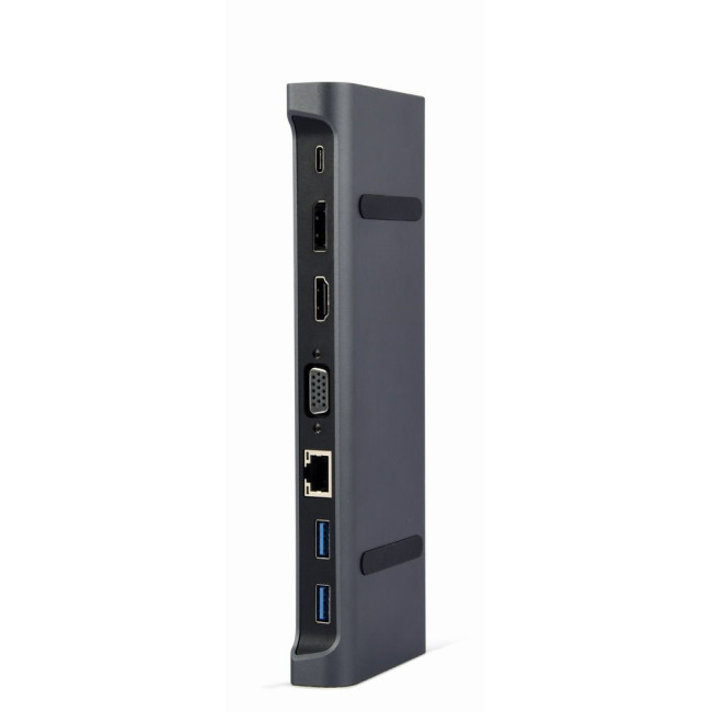 Док станція USB-C 9-в-1 (USB-хаб + HDMI/VGA/DisplayPort/PD/картридер/LAN/3.5-мм аудіо), сірий