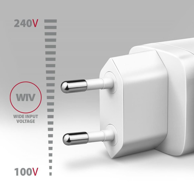 Мережевий зарядний пристрій AXAGON ACU-DPQ65W, 3x port (USB + dual USB-C), PD3.0/QC4+/PPS/Apple, 65W, Білий