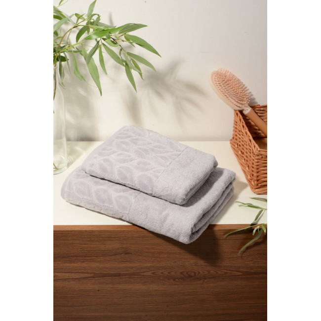 Набір рушників Soho 50х90+70х140 см Leaves Light Gray