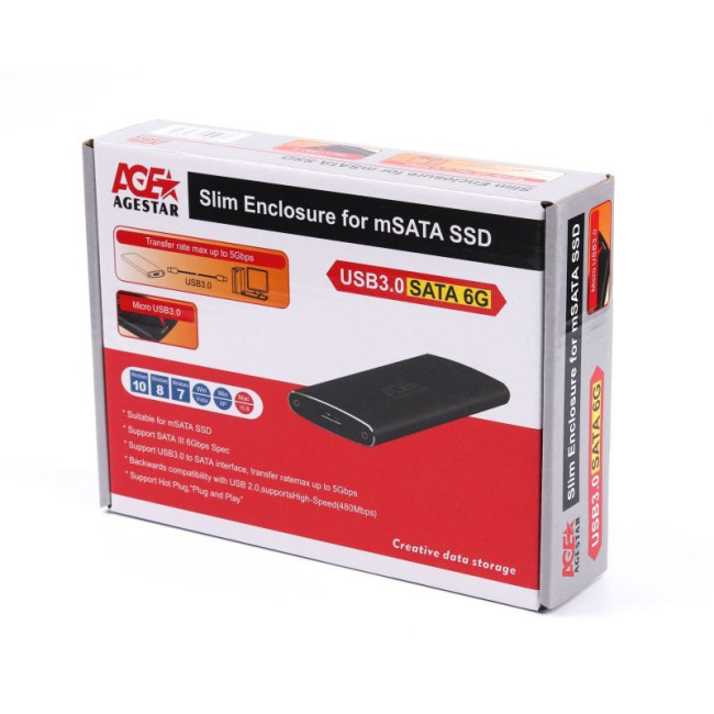 Зовнішня кишеня для mSATA, USB 3.0, метал, чорний