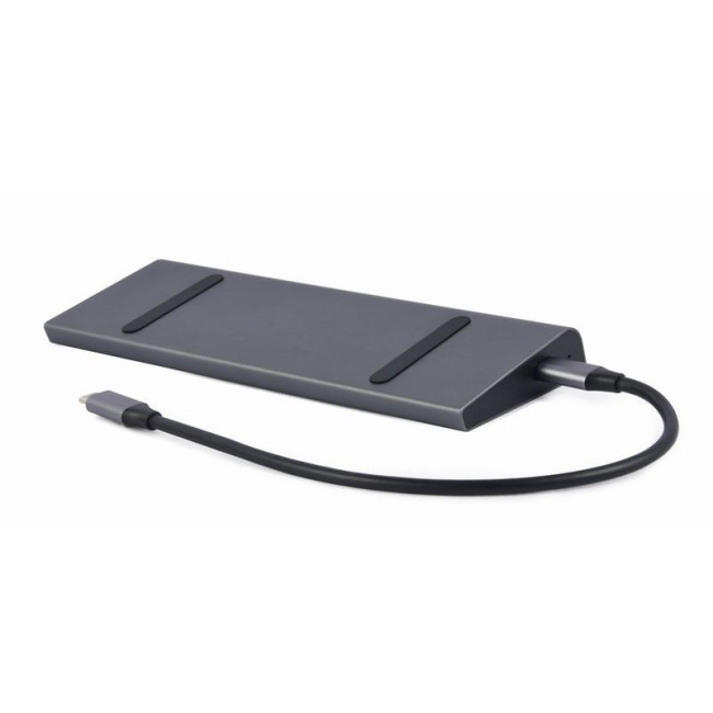 Док станція USB-C 9-в-1 (USB-хаб + HDMI/VGA/DisplayPort/PD/картридер/LAN/3.5-мм аудіо), сірий